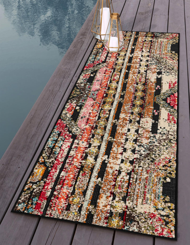Outdoor Marrakesh Collection Area Rug -  Agadir Runner Multi Black  lifestyle 58