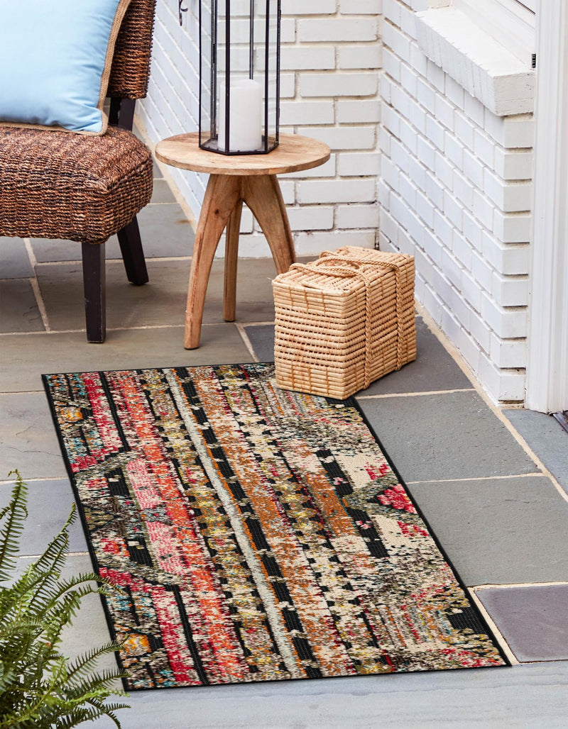 Outdoor Marrakesh Collection Area Rug -  Agadir Runner Multi Black  lifestyle 70