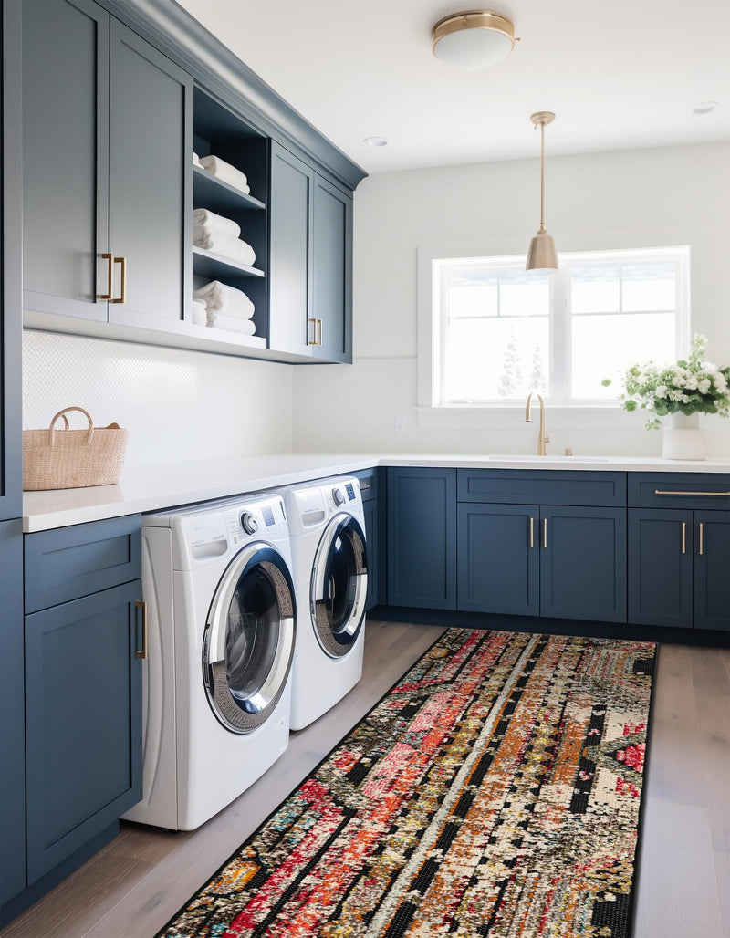 Outdoor Marrakesh Collection Area Rug -  Agadir Runner Multi Black  lifestyle 76