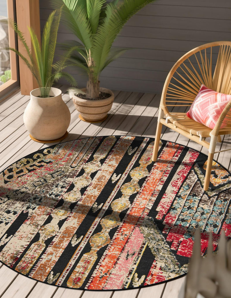 Outdoor Marrakesh Collection Area Rug -  Agadir Round Multi Black  lifestyle 45