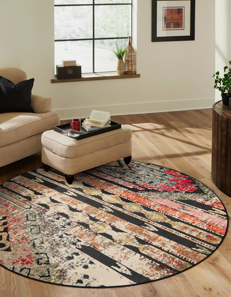Outdoor Marrakesh Collection Area Rug -  Agadir Round Multi Black  lifestyle 51