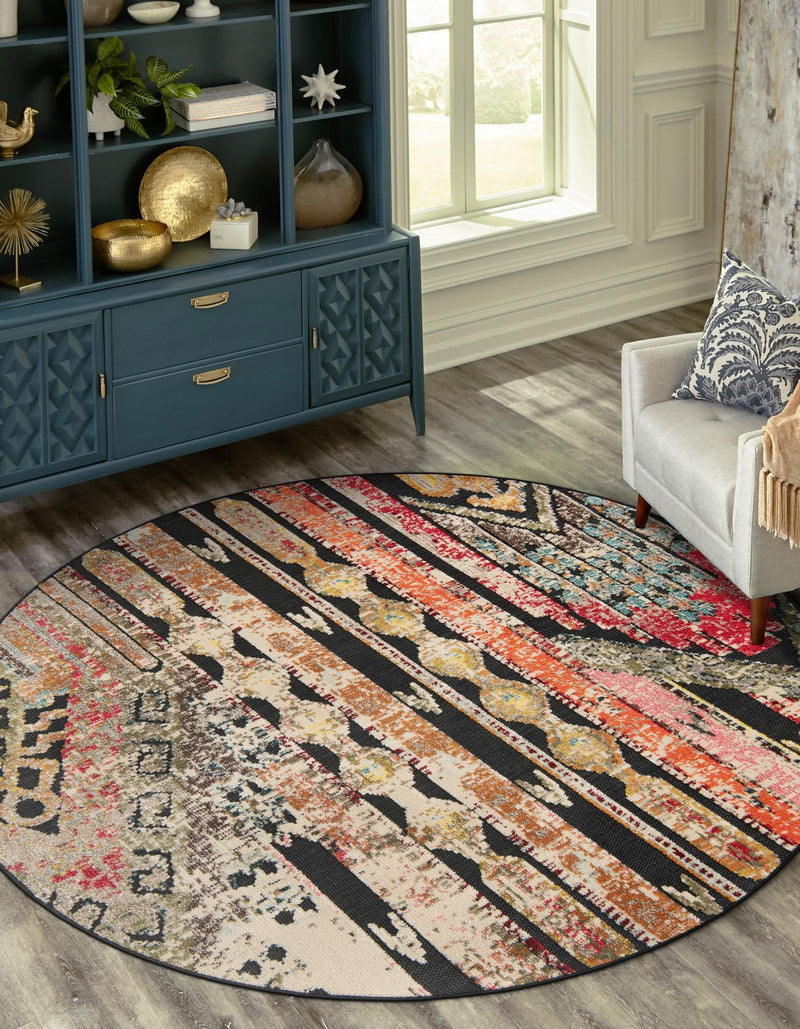 Outdoor Marrakesh Collection Area Rug -  Agadir Round Multi Black  lifestyle 63