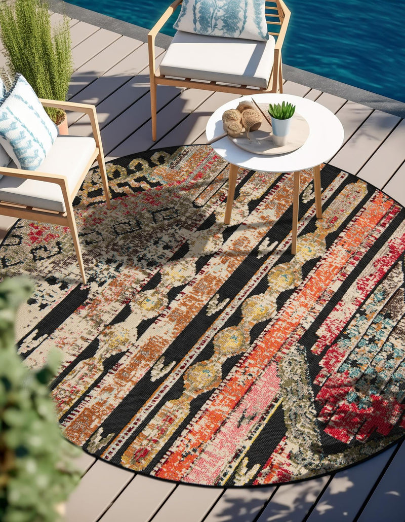 Outdoor Marrakesh Collection Area Rug -  Agadir Round Multi Black  lifestyle 69