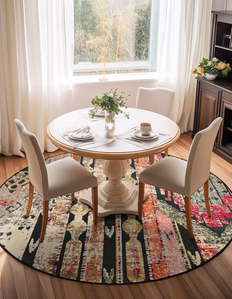 Outdoor Marrakesh Collection Area Rug -  Agadir Round Multi Black  lifestyle 75