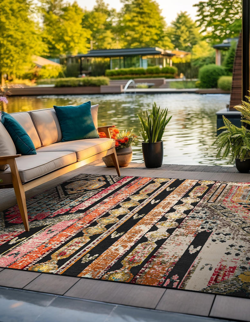 Outdoor Marrakesh Collection Area Rug -  Agadir Square Multi Black  lifestyle 47
