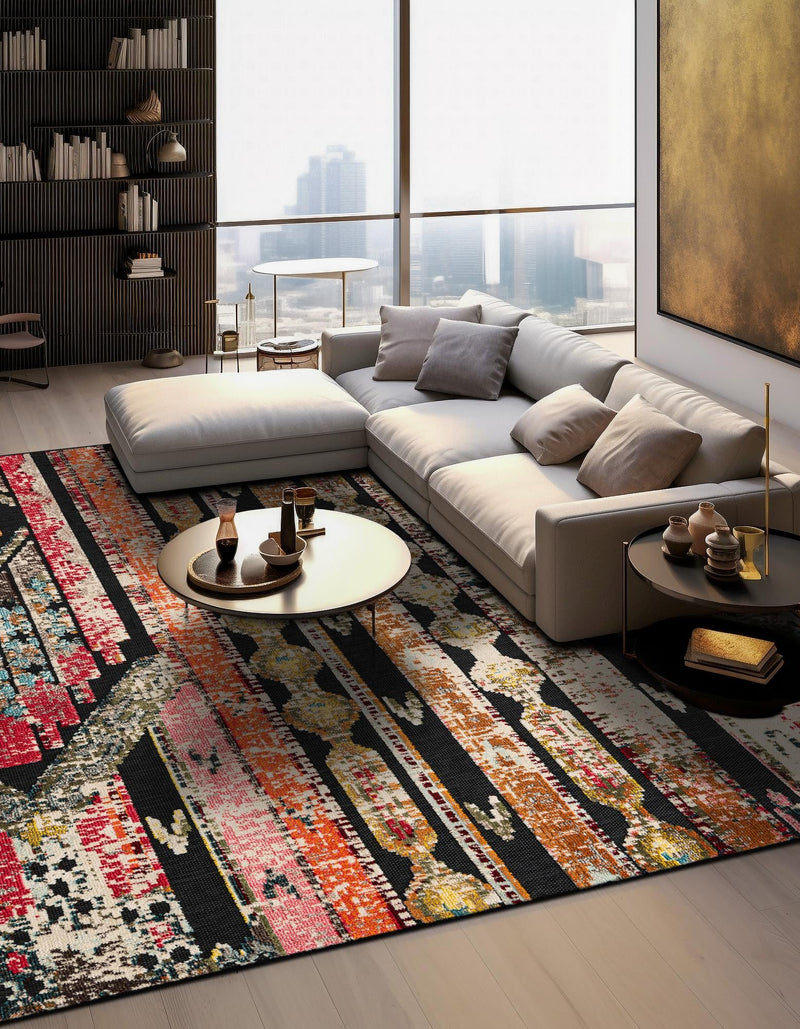 Outdoor Marrakesh Collection Area Rug -  Agadir Square Multi Black  lifestyle 53