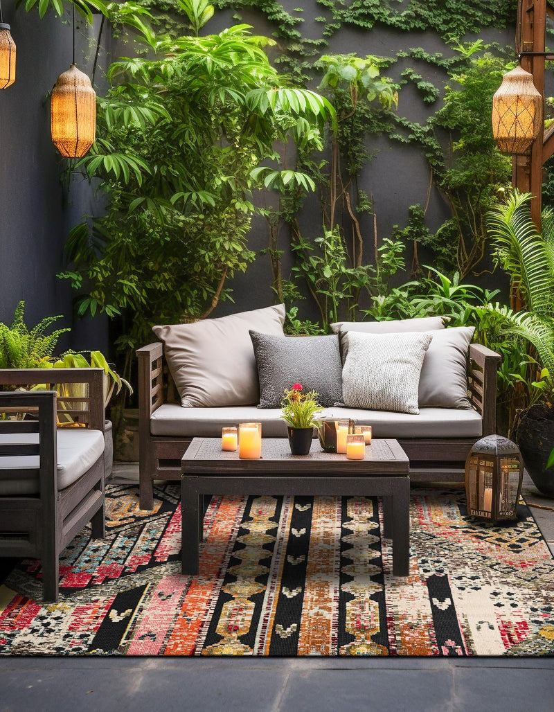 Outdoor Marrakesh Collection Area Rug -  Agadir Square Multi Black  lifestyle 71