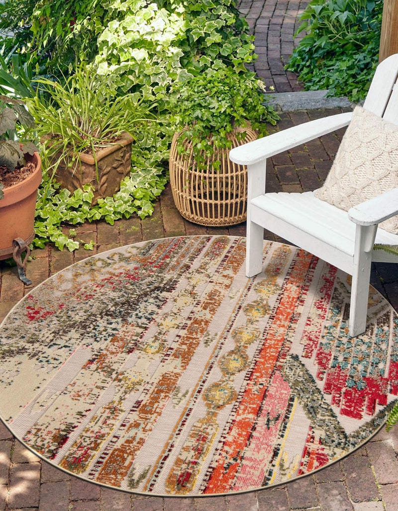 Outdoor Marrakesh Collection Area Rug -  Agadir Round Multi Beige  lifestyle 42