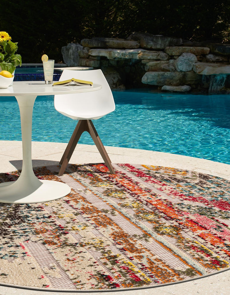 Outdoor Marrakesh Collection Area Rug -  Agadir Round Multi Beige  lifestyle 66