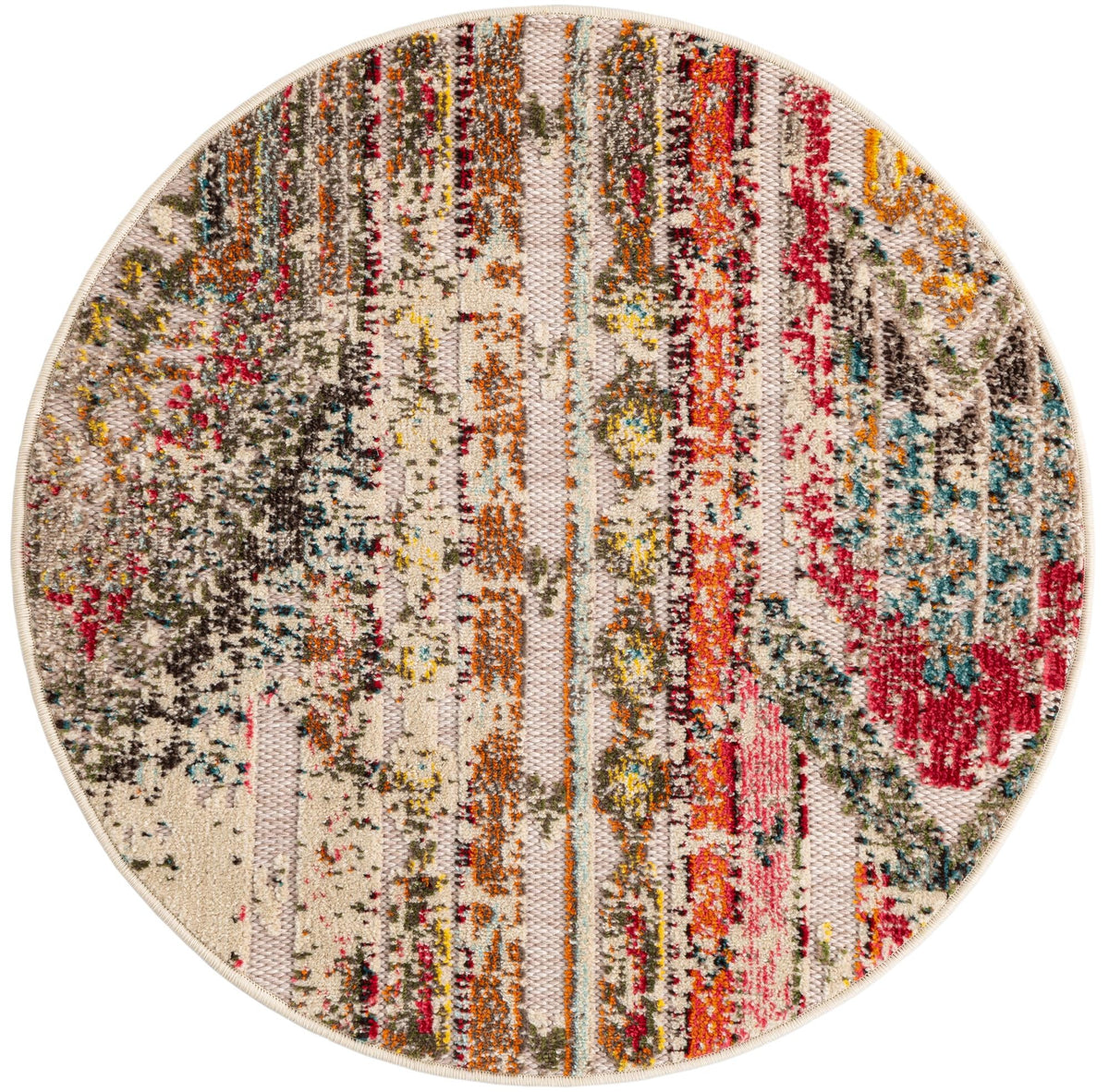Outdoor Marrakesh Collection Area Rug -  Agadir Round Multi Beige  lifestyle 96