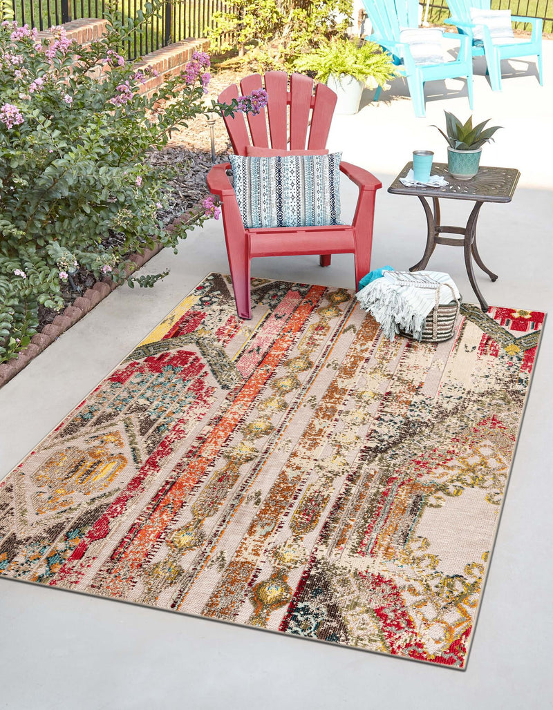 Outdoor Marrakesh Collection Area Rug -  Agadir Rectangle Multi Beige  lifestyle 2