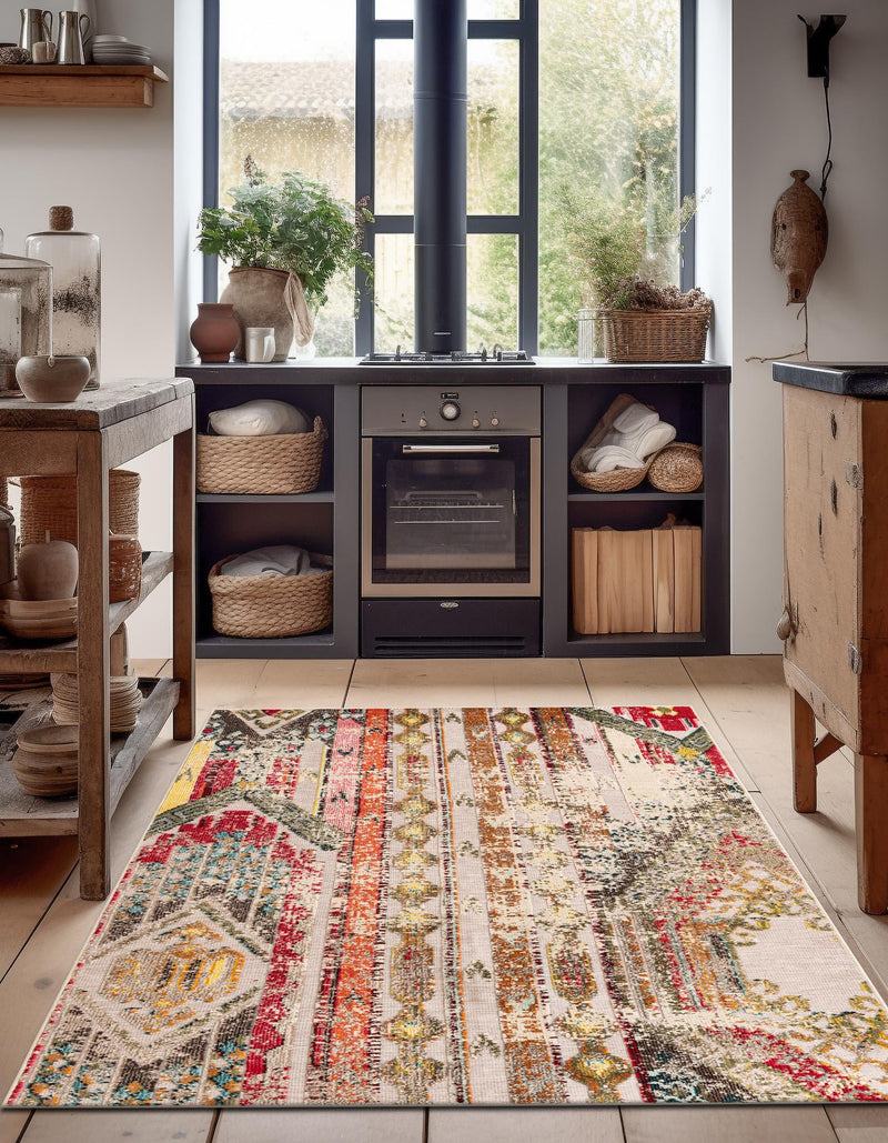 Outdoor Marrakesh Collection Area Rug -  Agadir Rectangle Multi Beige  lifestyle 4