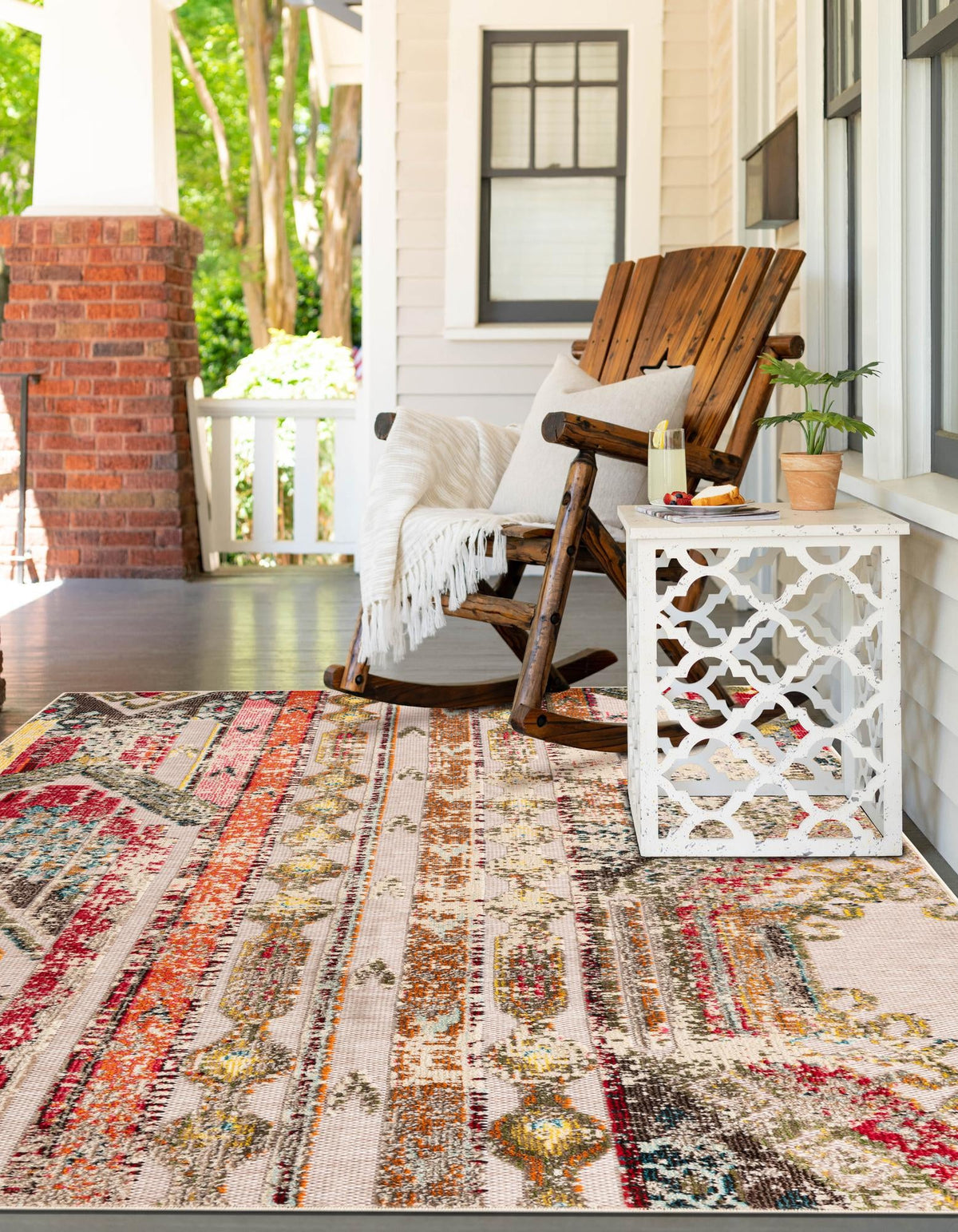 Outdoor Marrakesh Collection Area Rug -  Agadir Rectangle Multi Beige  lifestyle 6