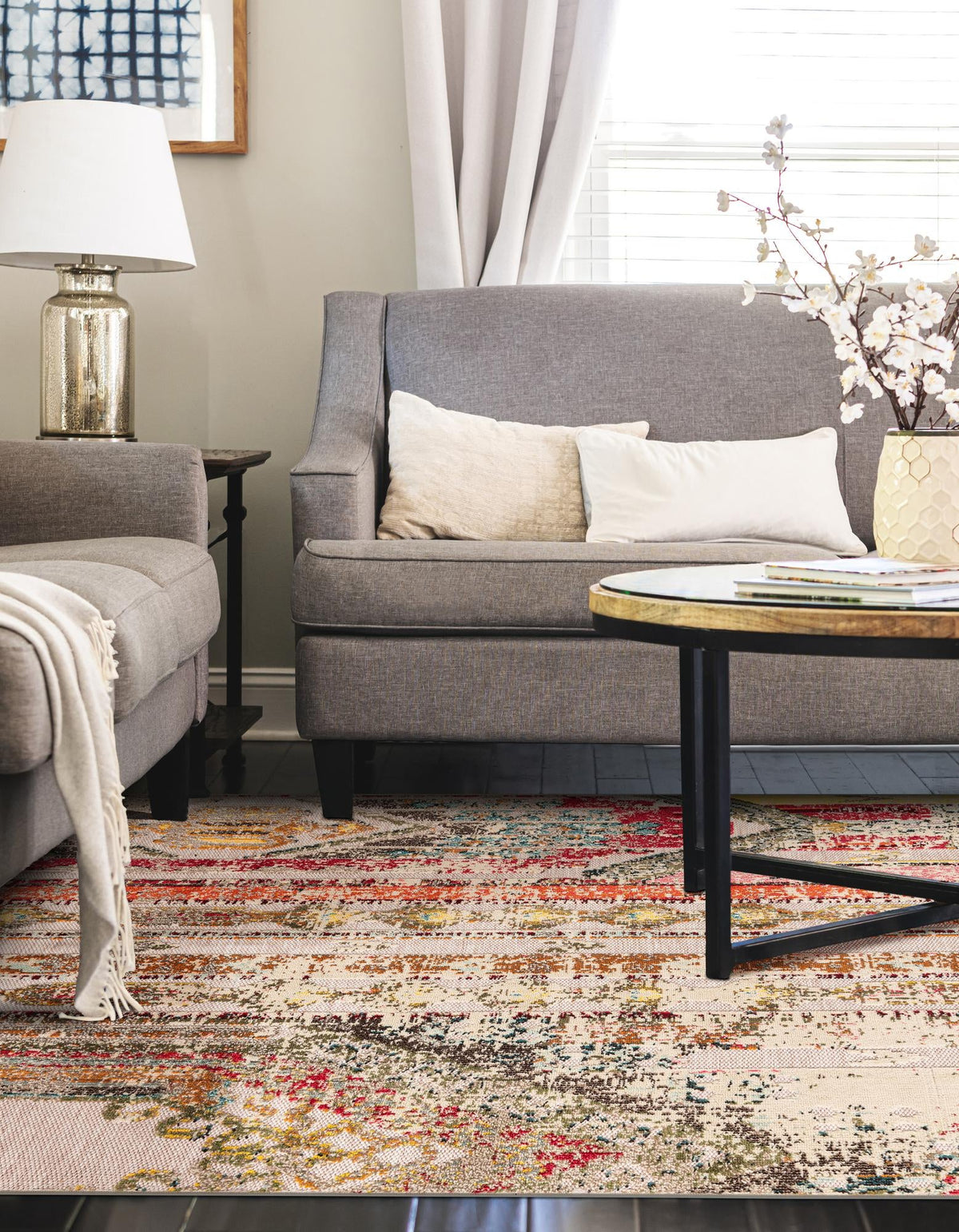 Outdoor Marrakesh Collection Area Rug -  Agadir Rectangle Multi Beige  lifestyle 8