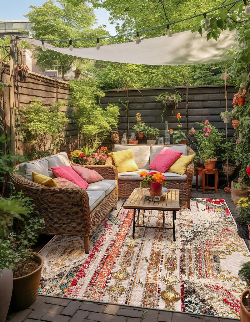 Outdoor Marrakesh Collection Area Rug -  Agadir Rectangle Multi Beige  lifestyle 10