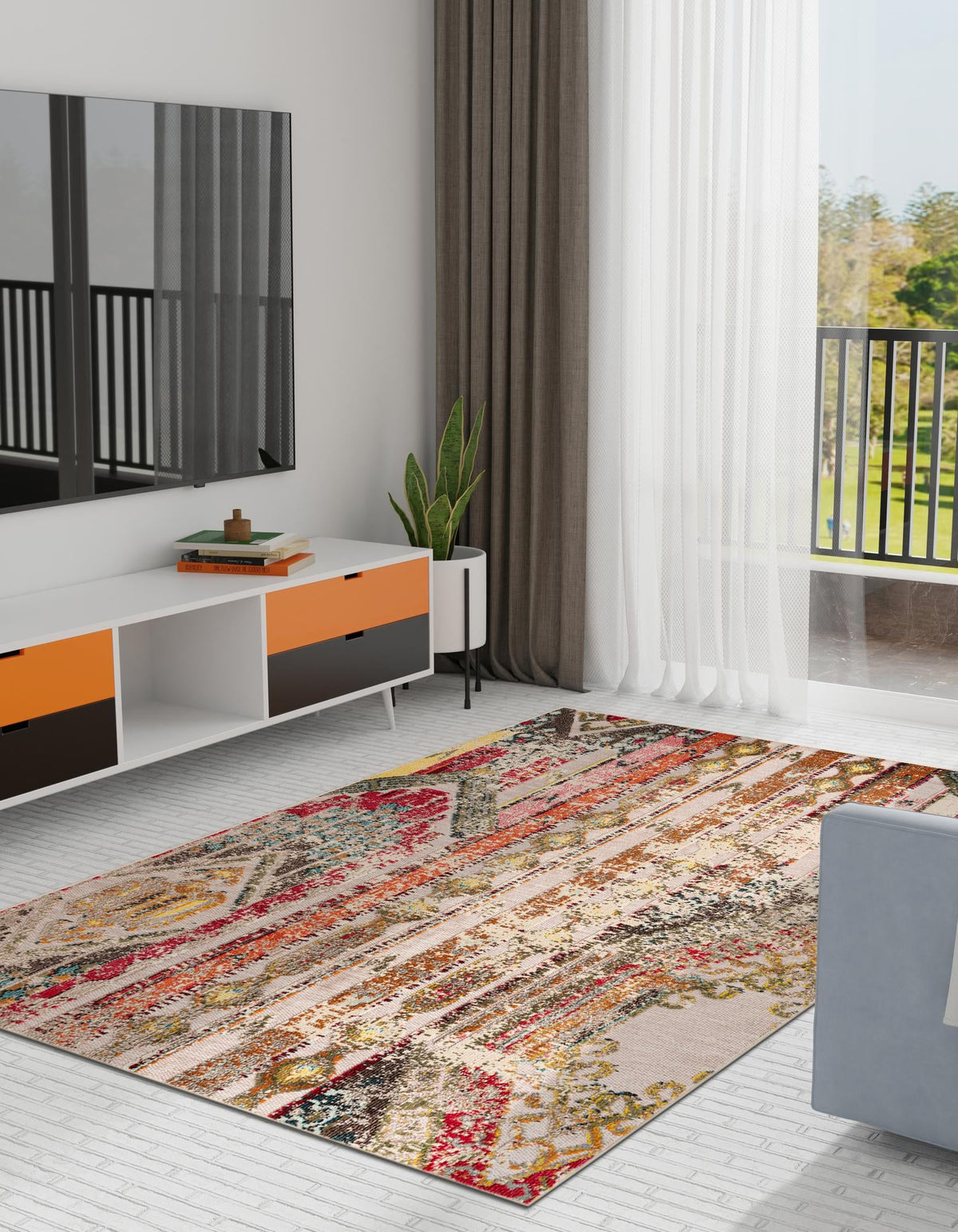 Outdoor Marrakesh Collection Area Rug -  Agadir Rectangle Multi Beige  lifestyle 12