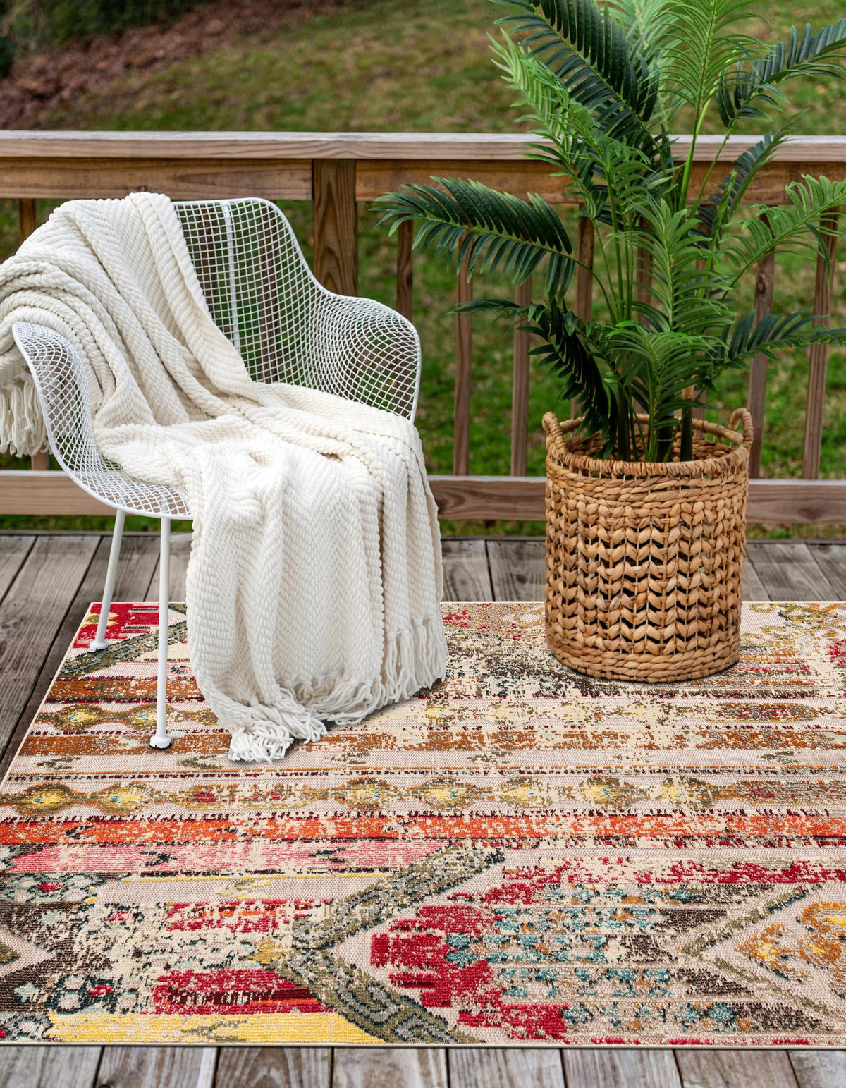 Outdoor Marrakesh Collection Area Rug -  Agadir Rectangle Multi Beige  lifestyle 14