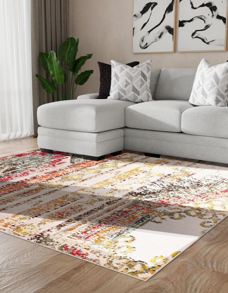 Outdoor Marrakesh Collection Area Rug -  Agadir Square Multi Beige  lifestyle 50