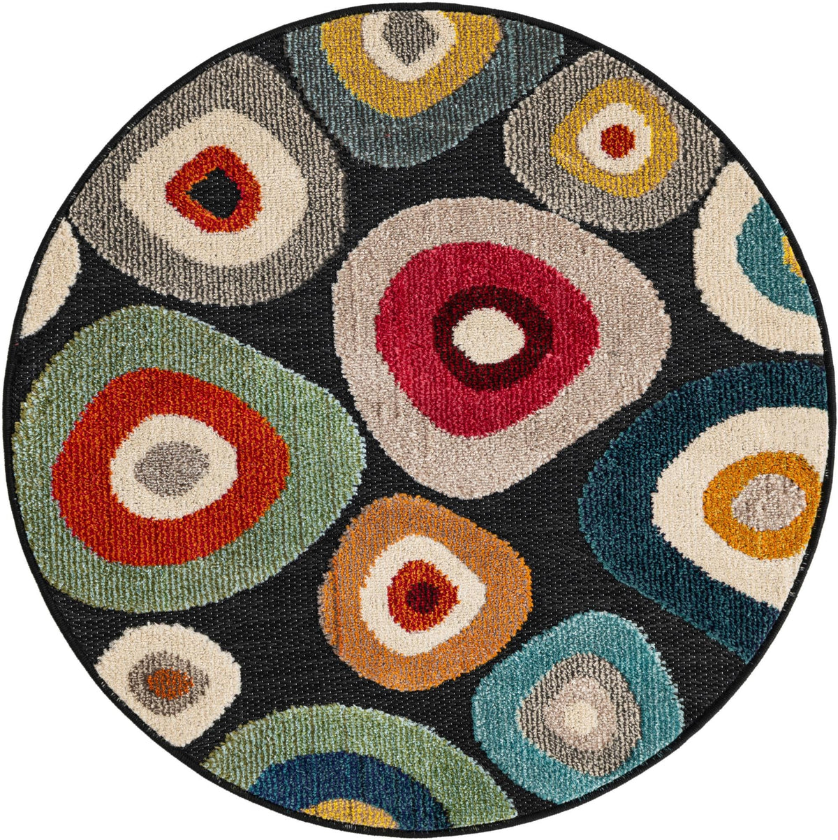 Outdoor Marrakesh Collection Area Rug -  Chefchaouen Round Multi Black  lifestyle 98
