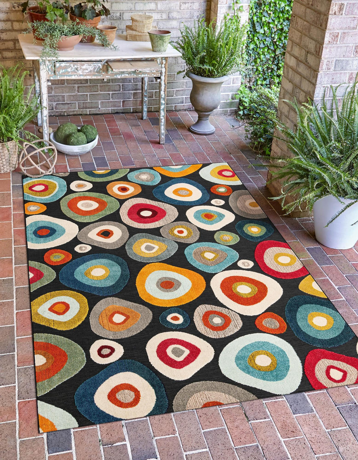 Outdoor Marrakesh Collection Area Rug -  Chefchaouen Rectangle Multi Black  lifestyle 3