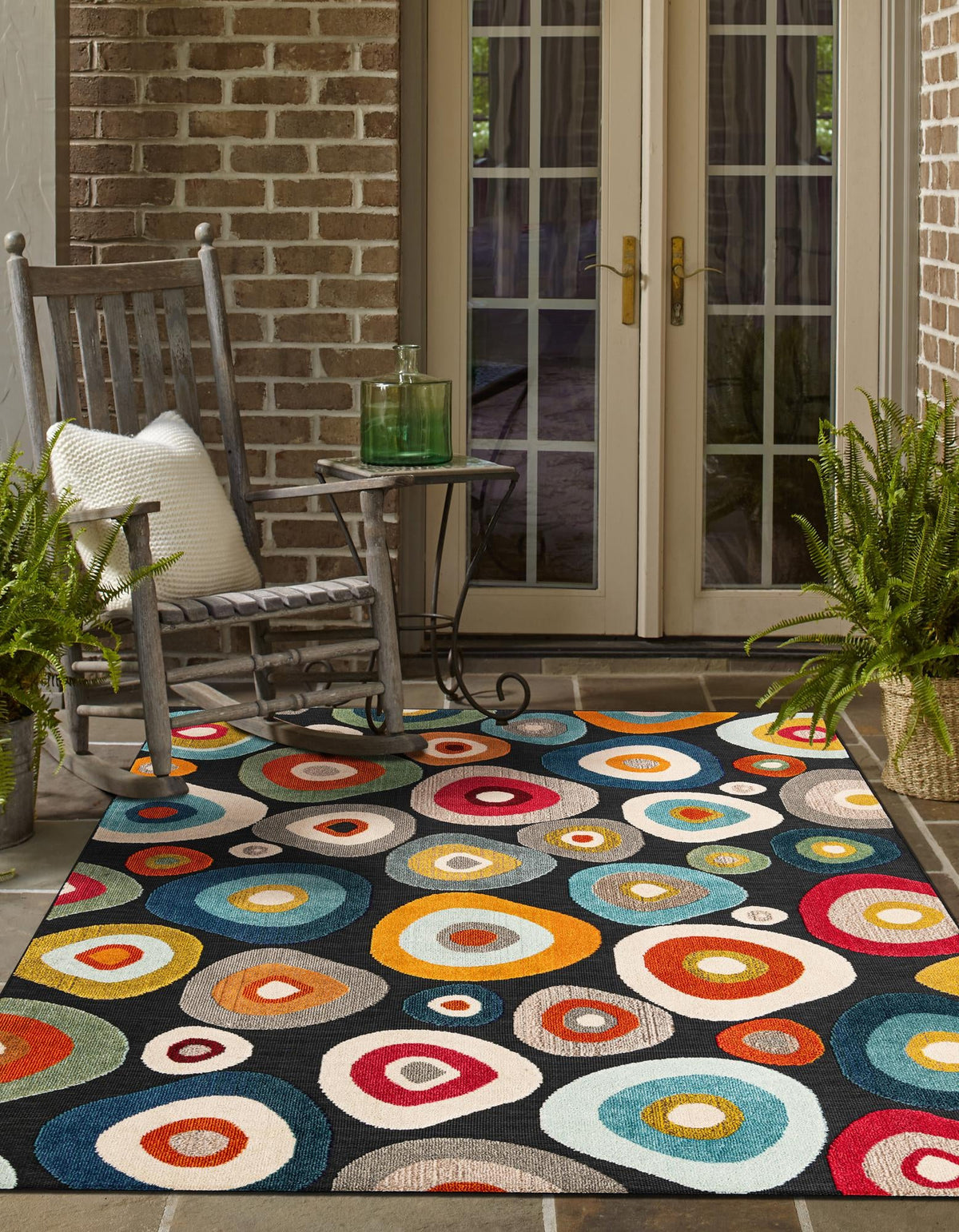 Outdoor Marrakesh Collection Area Rug -  Chefchaouen Rectangle Multi Black  lifestyle 7