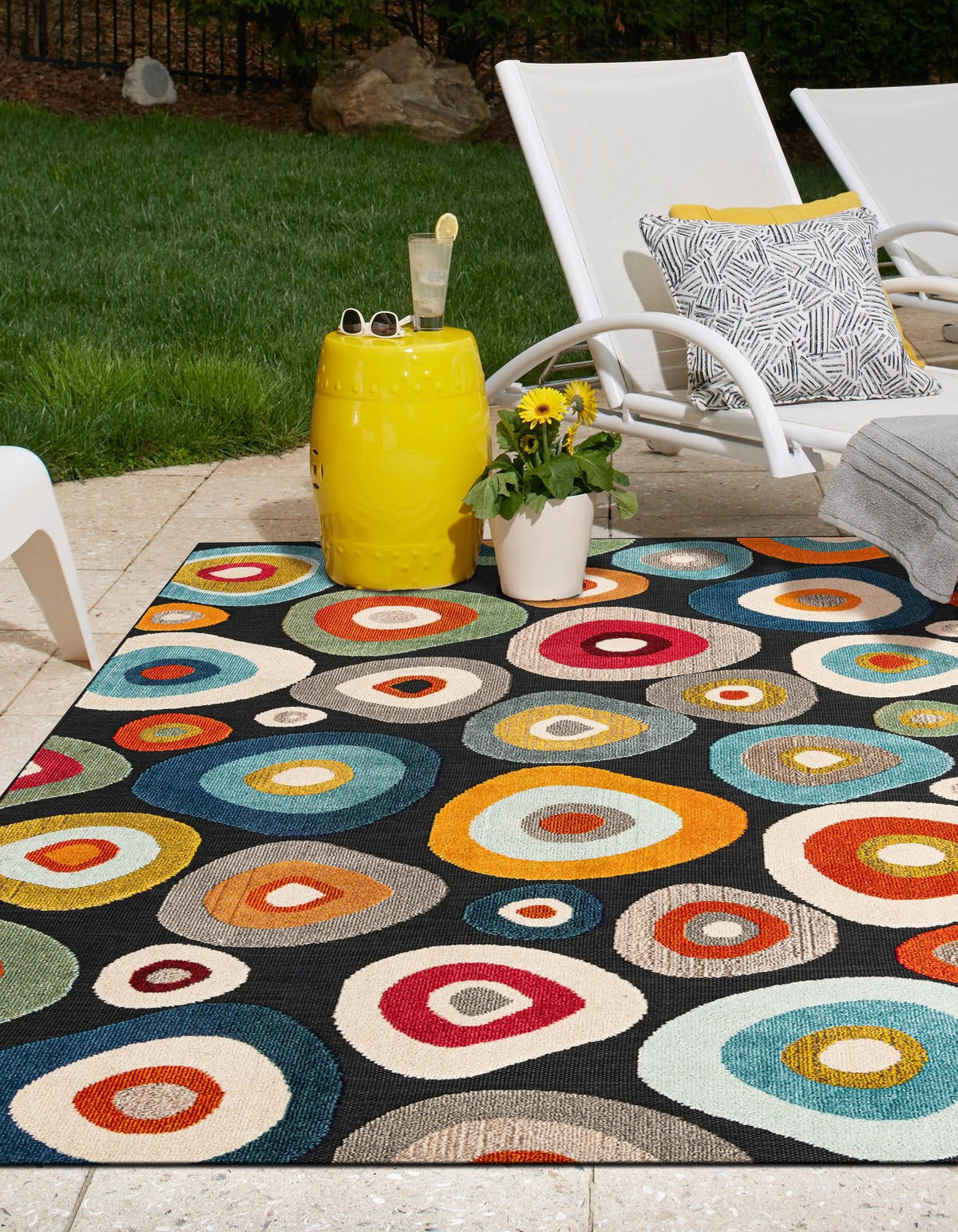 Outdoor Marrakesh Collection Area Rug -  Chefchaouen Rectangle Multi Black  lifestyle 11