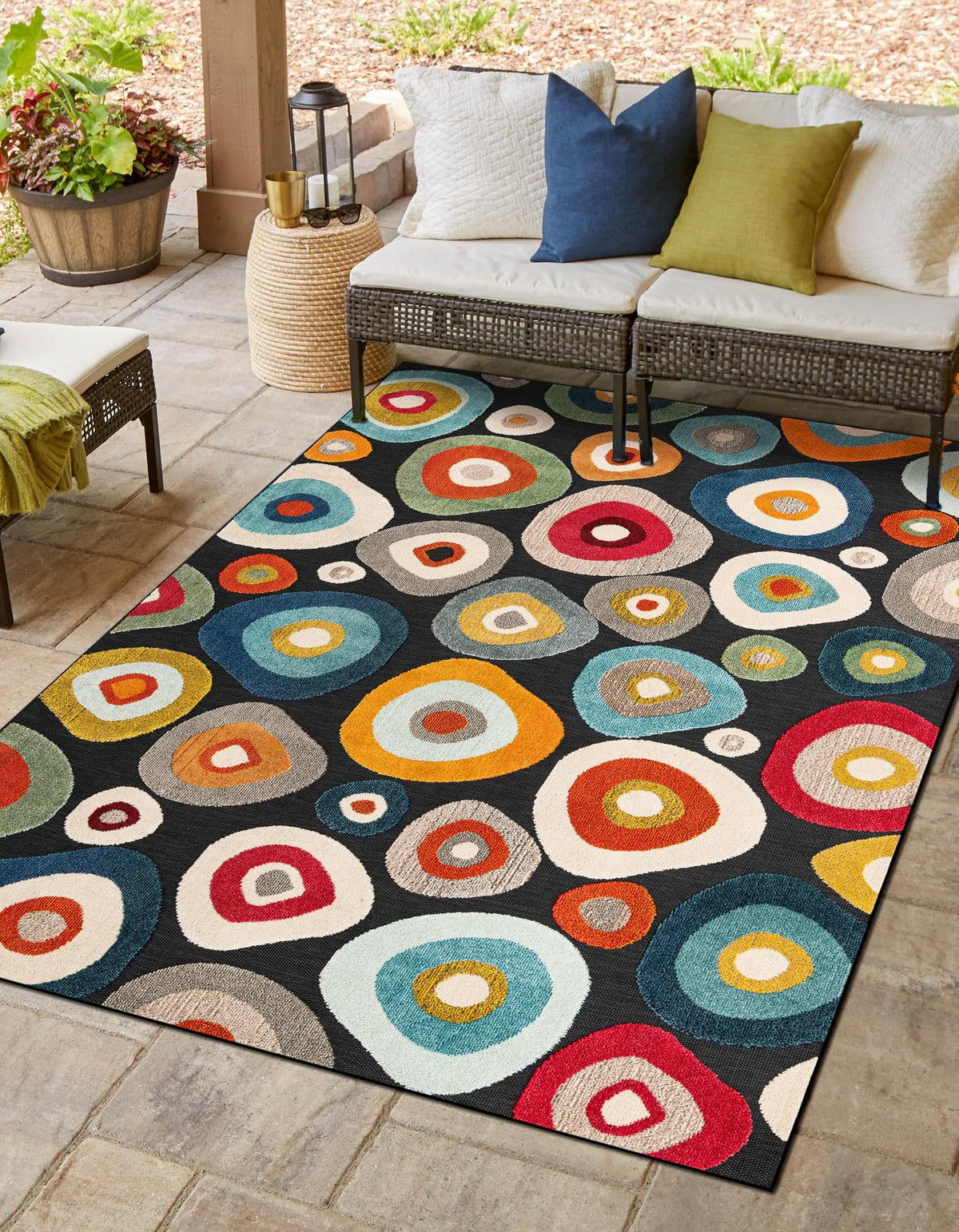 Outdoor Marrakesh Collection Area Rug -  Chefchaouen Rectangle Multi Black  lifestyle 19