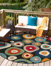Outdoor Marrakesh Collection Area Rug -  Chefchaouen Round Multi Black  lifestyle 93