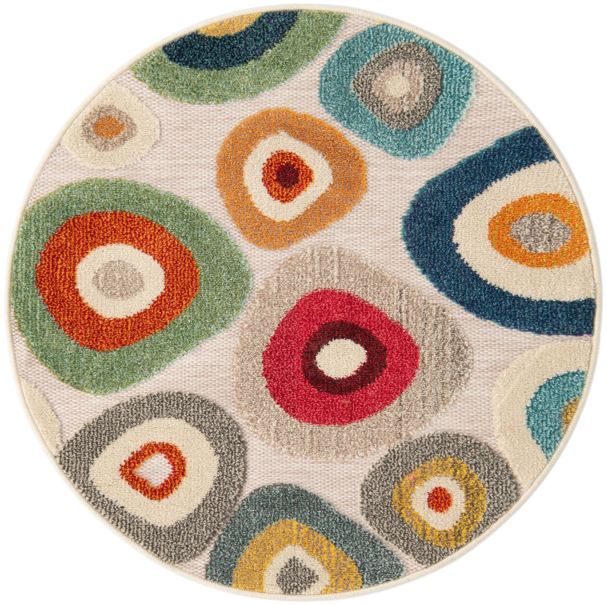 Outdoor Marrakesh Collection Area Rug -  Chefchaouen Round Multi Beige  lifestyle 101