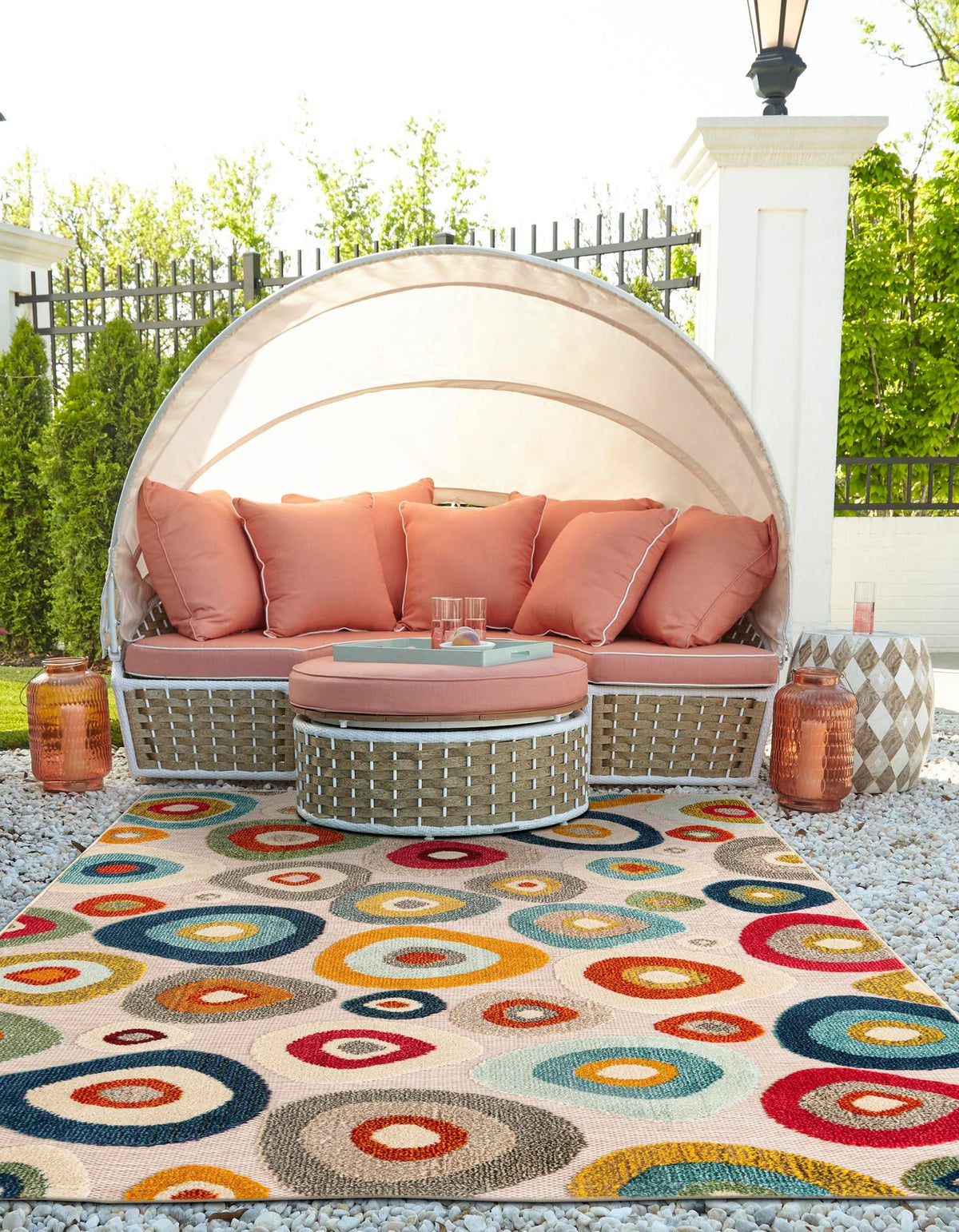 Outdoor Marrakesh Collection Area Rug -  Chefchaouen Rectangle Multi Beige  lifestyle 6