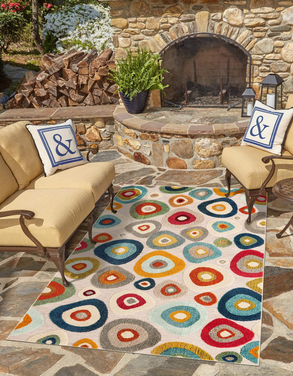 Outdoor Marrakesh Collection Area Rug -  Chefchaouen Rectangle Multi Beige  lifestyle 10