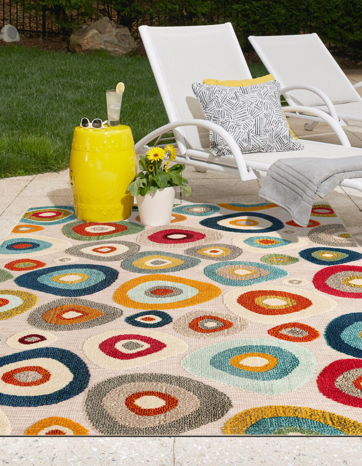 Outdoor Marrakesh Collection Area Rug -  Chefchaouen Rectangle Multi Beige  lifestyle 18