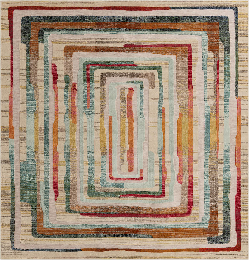 Outdoor Marrakesh Collection Area Rug -  Ouarzazate Square Multi Beige  lifestyle 48