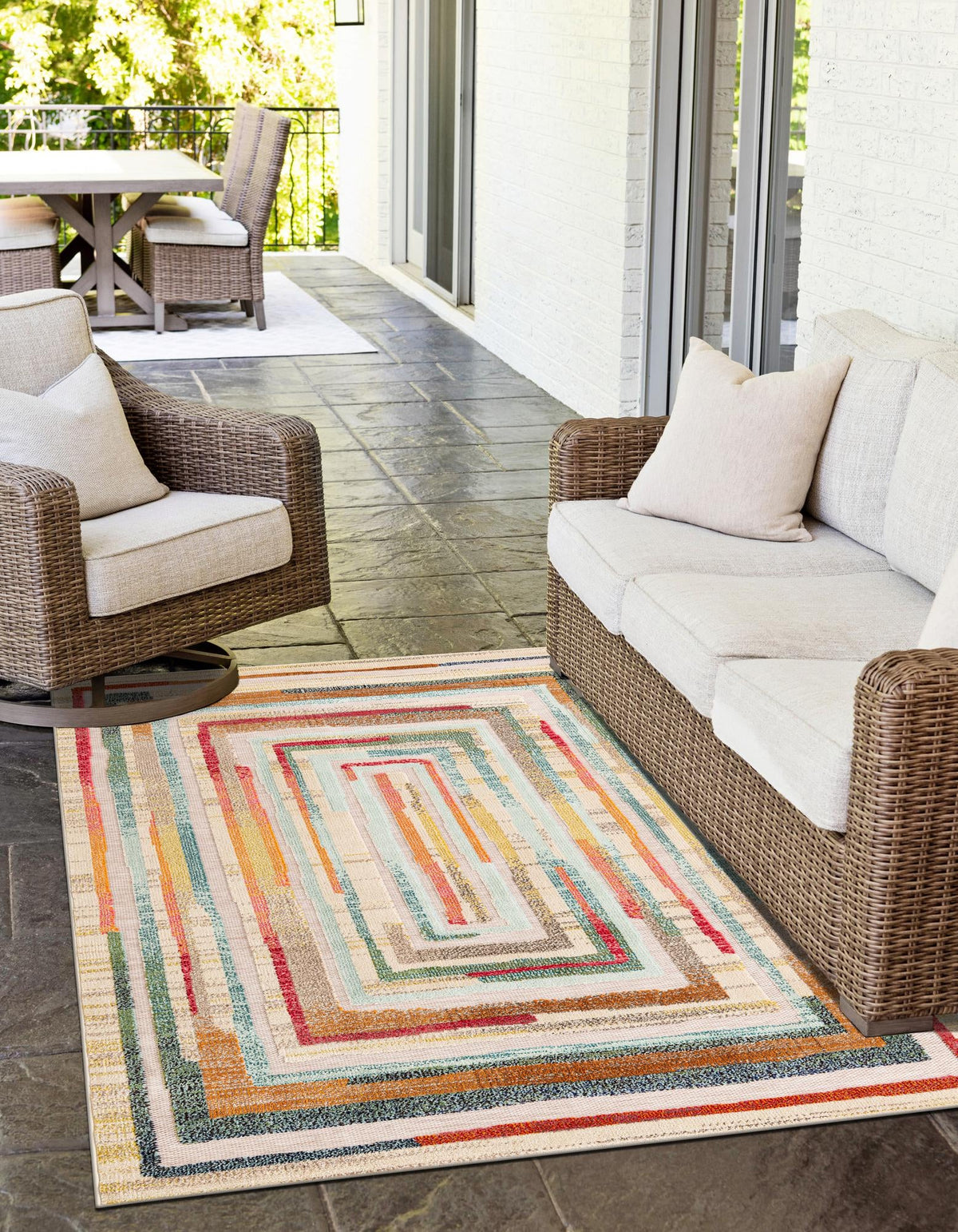 Outdoor Marrakesh Collection Area Rug -  Ouarzazate Rectangle Multi Beige  lifestyle 2