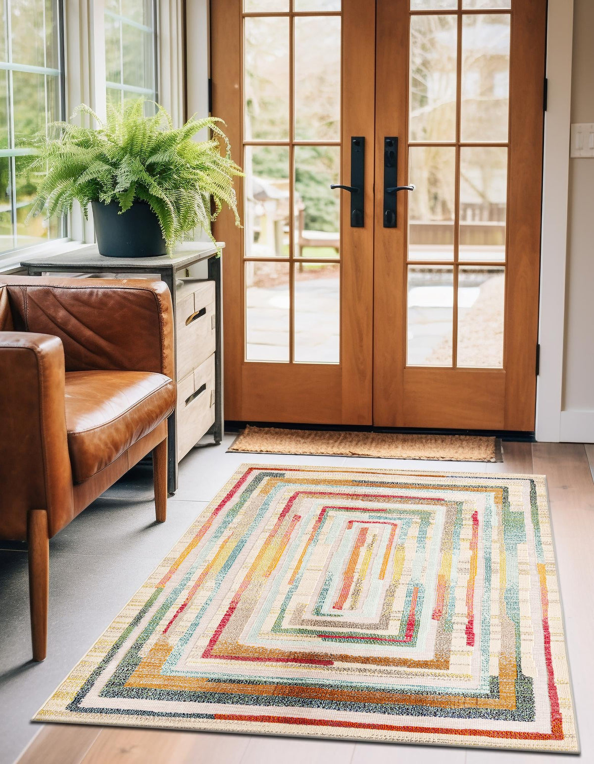 Outdoor Marrakesh Collection Area Rug -  Ouarzazate Rectangle Multi Beige  lifestyle 3