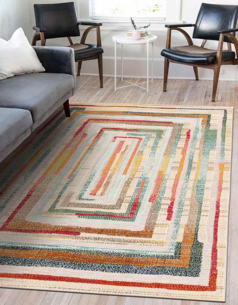 Outdoor Marrakesh Collection Area Rug -  Ouarzazate Rectangle Multi Beige  lifestyle 5