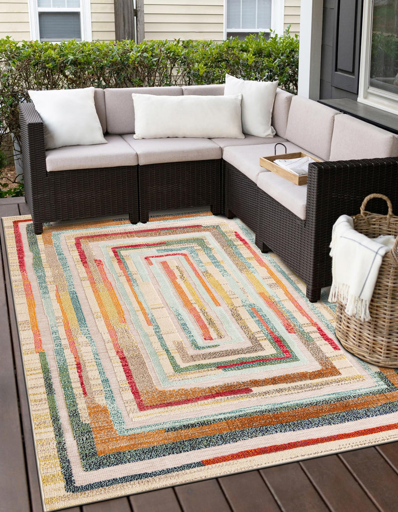 Outdoor Marrakesh Collection Area Rug -  Ouarzazate Rectangle Multi Beige  lifestyle 6