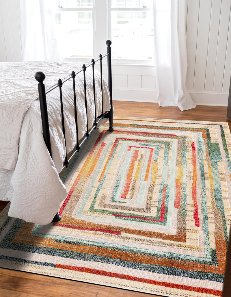 Outdoor Marrakesh Collection Area Rug -  Ouarzazate Rectangle Multi Beige  lifestyle 7