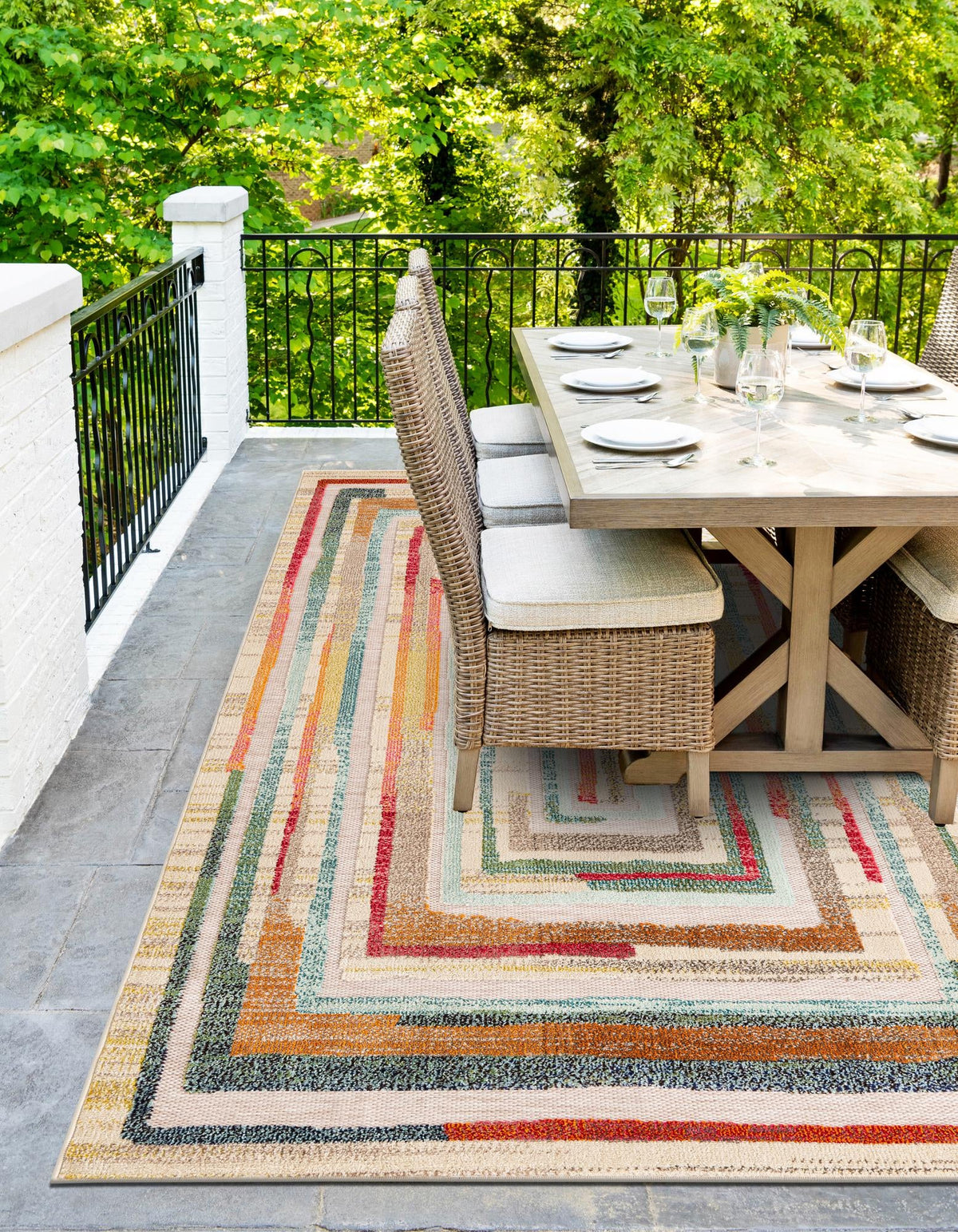 Outdoor Marrakesh Collection Area Rug -  Ouarzazate Rectangle Multi Beige  lifestyle 8