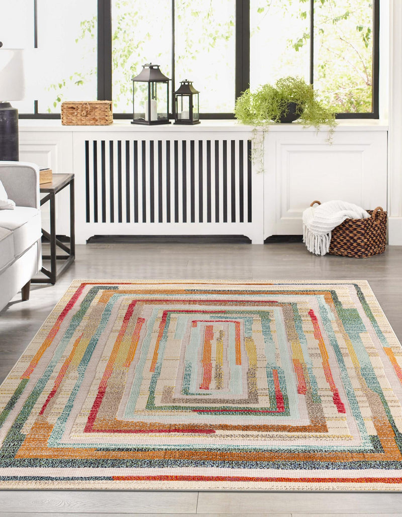 Outdoor Marrakesh Collection Area Rug -  Ouarzazate Rectangle Multi Beige  lifestyle 9