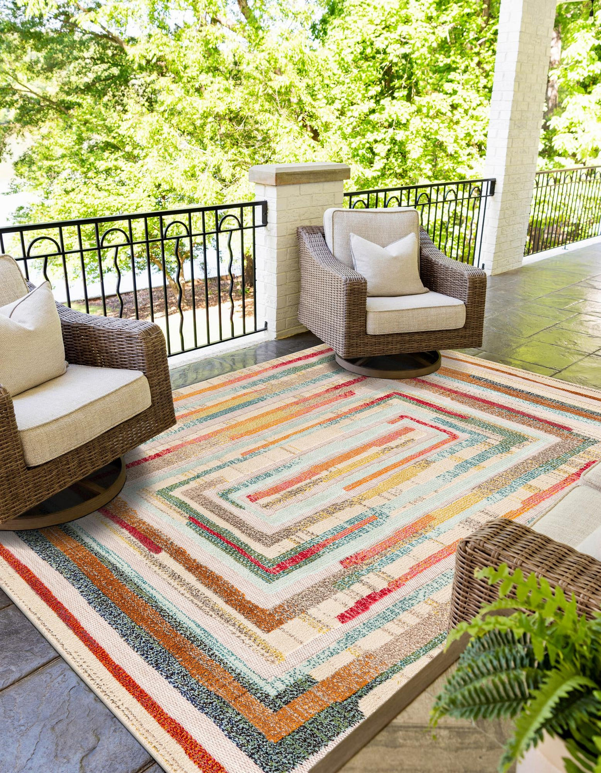 Outdoor Marrakesh Collection Area Rug -  Ouarzazate Rectangle Multi Beige  lifestyle 10