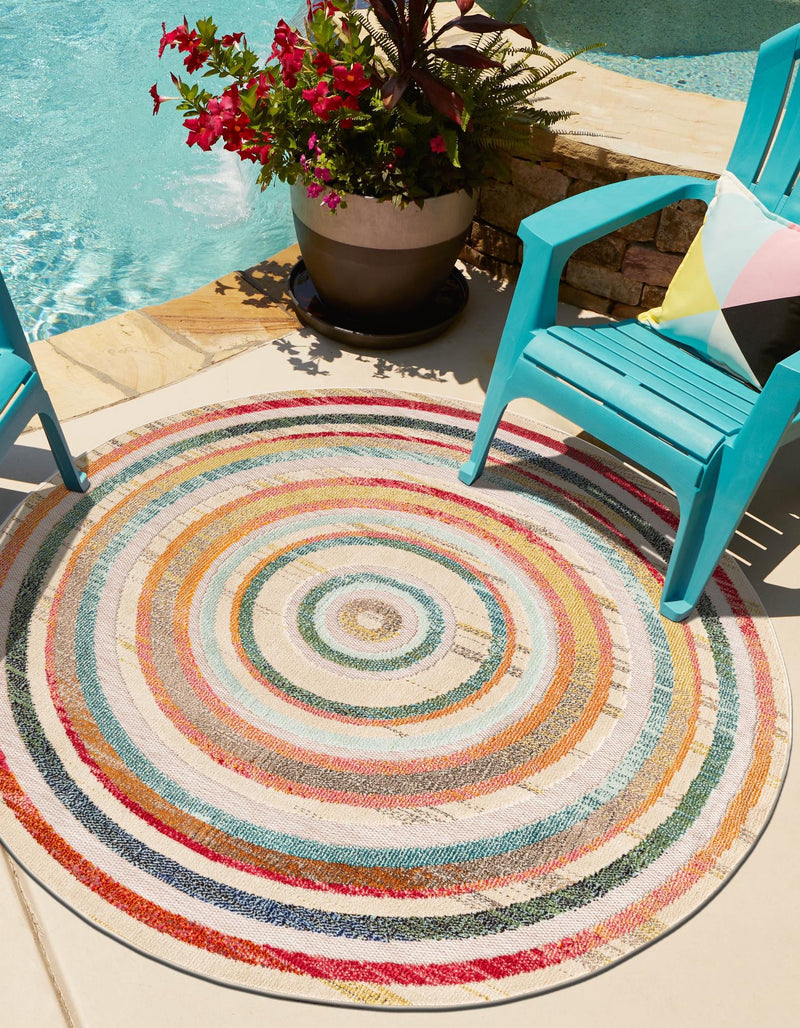 Outdoor Marrakesh Collection Area Rug -  Ouarzazate Round Multi Beige  lifestyle 22