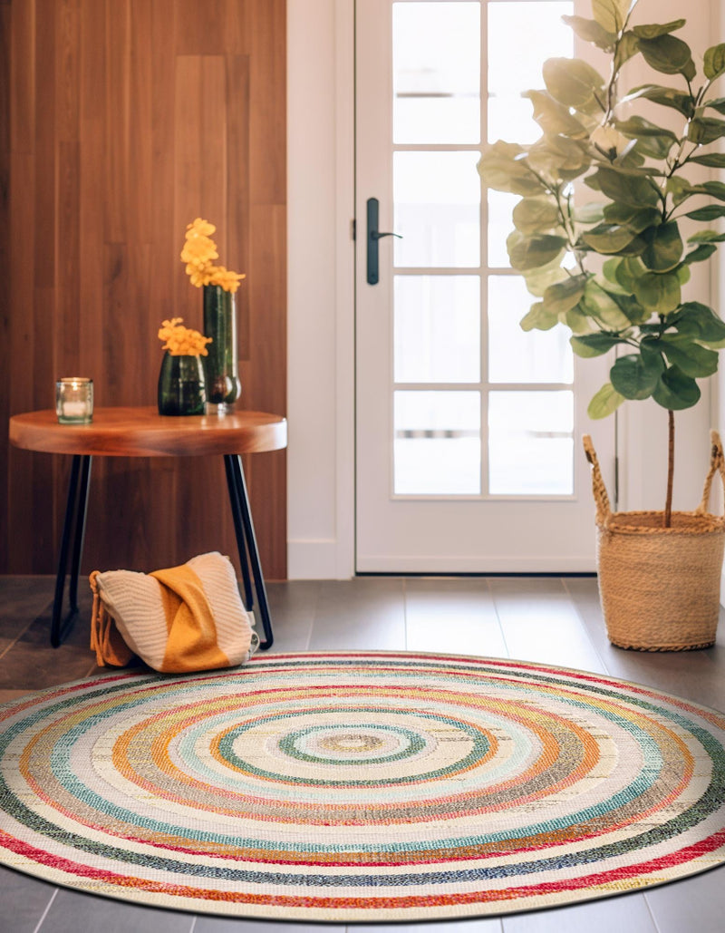 Outdoor Marrakesh Collection Area Rug -  Ouarzazate Round Multi Beige  lifestyle 25