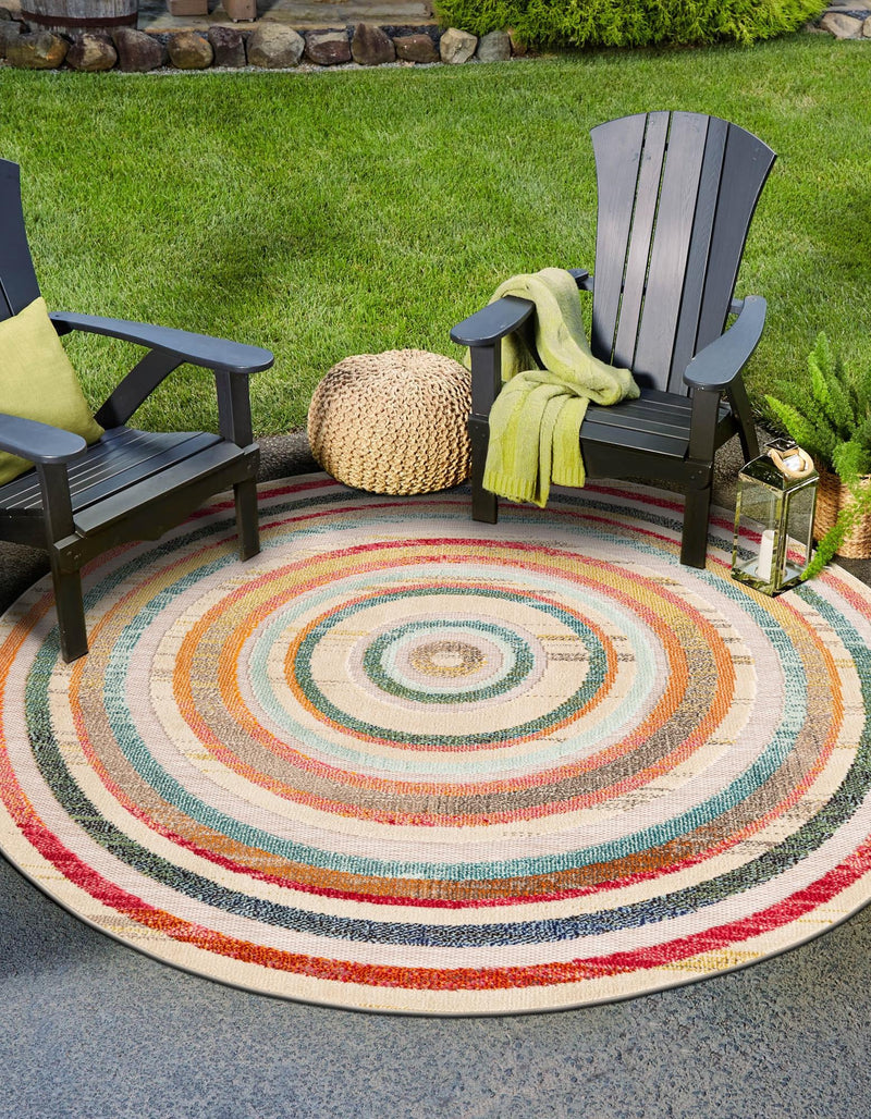 Outdoor Marrakesh Collection Area Rug -  Ouarzazate Round Multi Beige  lifestyle 28