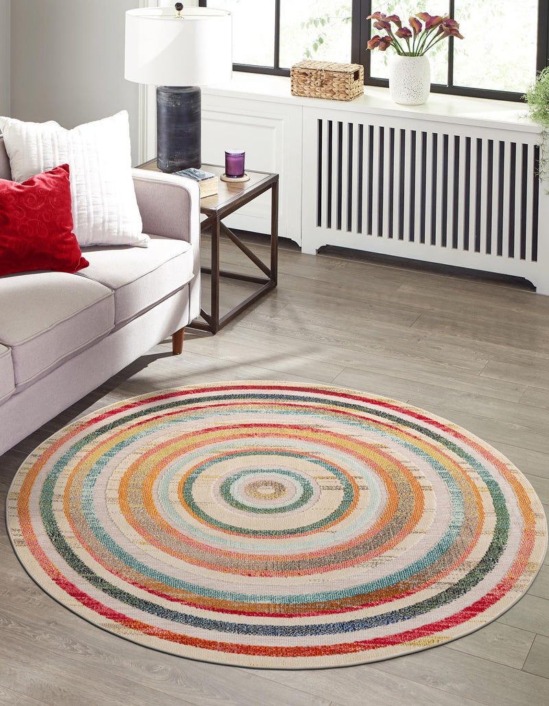 Outdoor Marrakesh Collection Area Rug -  Ouarzazate Round Multi Beige  lifestyle 31