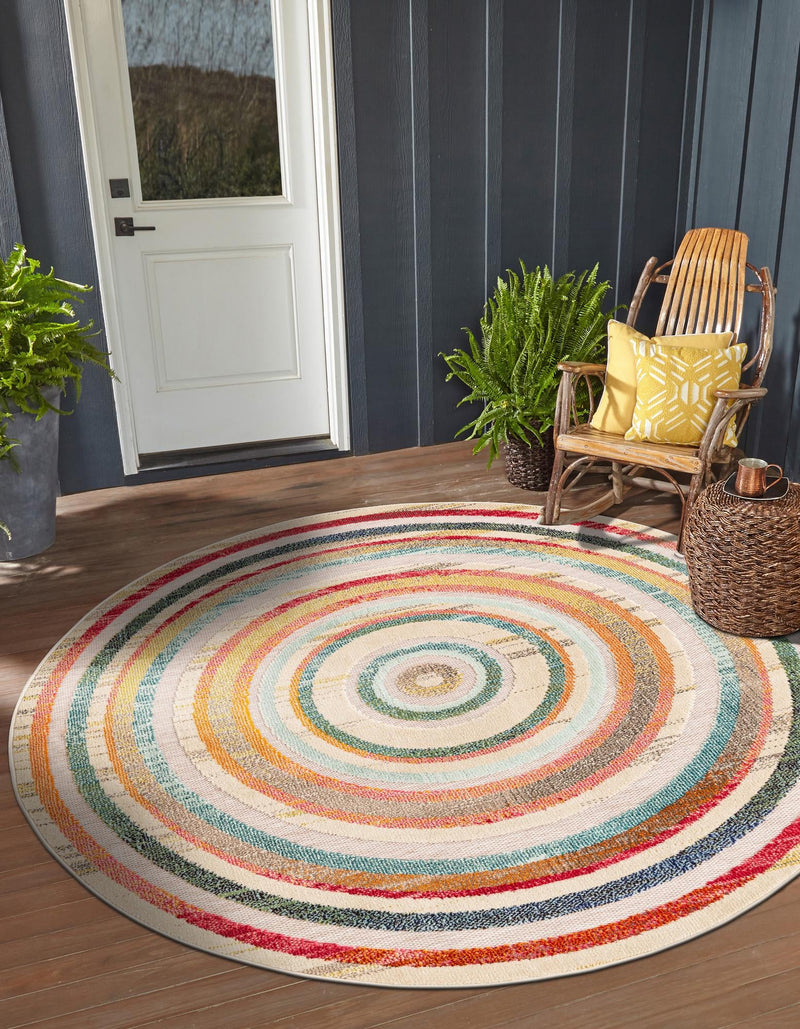 Outdoor Marrakesh Collection Area Rug -  Ouarzazate Round Multi Beige  lifestyle 34