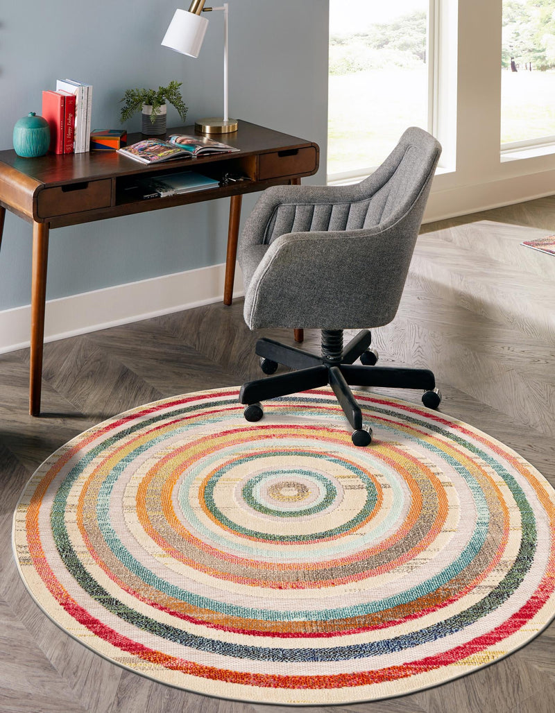 Outdoor Marrakesh Collection Area Rug -  Ouarzazate Round Multi Beige  lifestyle 37