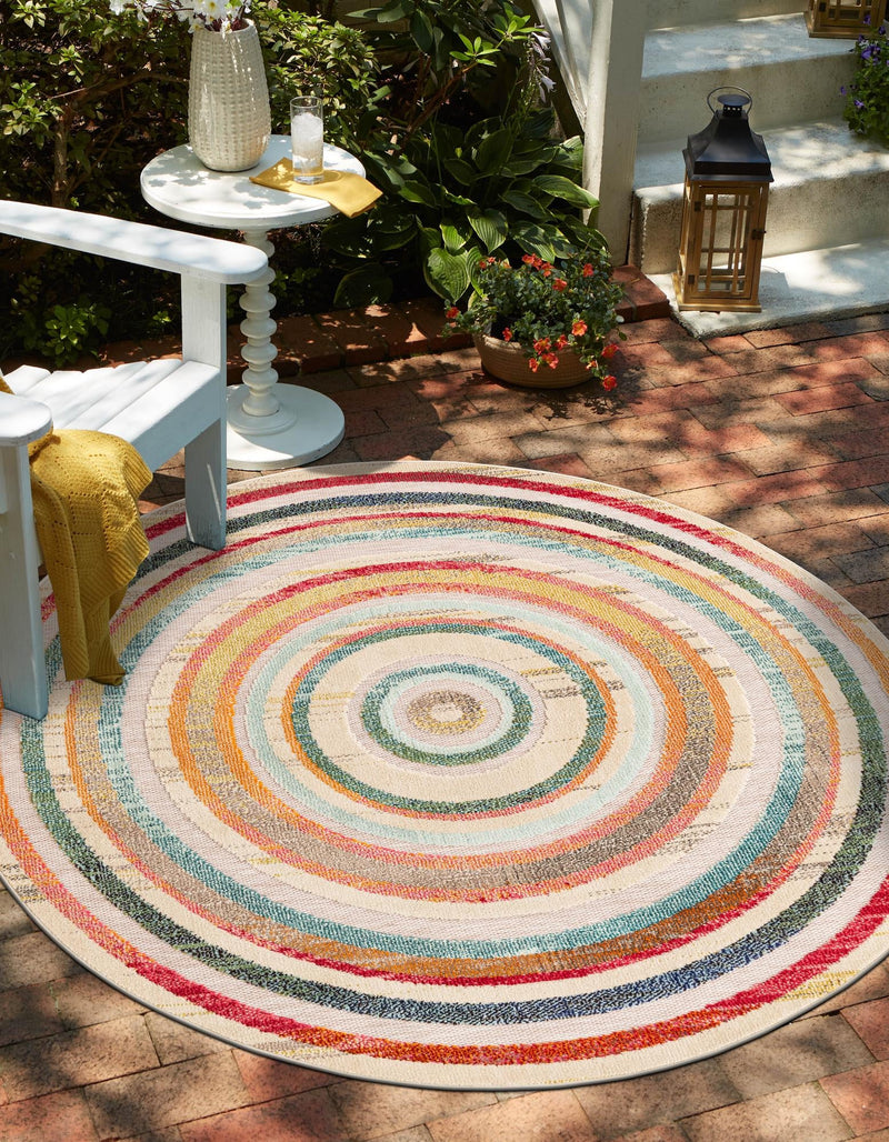 Outdoor Marrakesh Collection Area Rug -  Ouarzazate Round Multi Beige  lifestyle 40