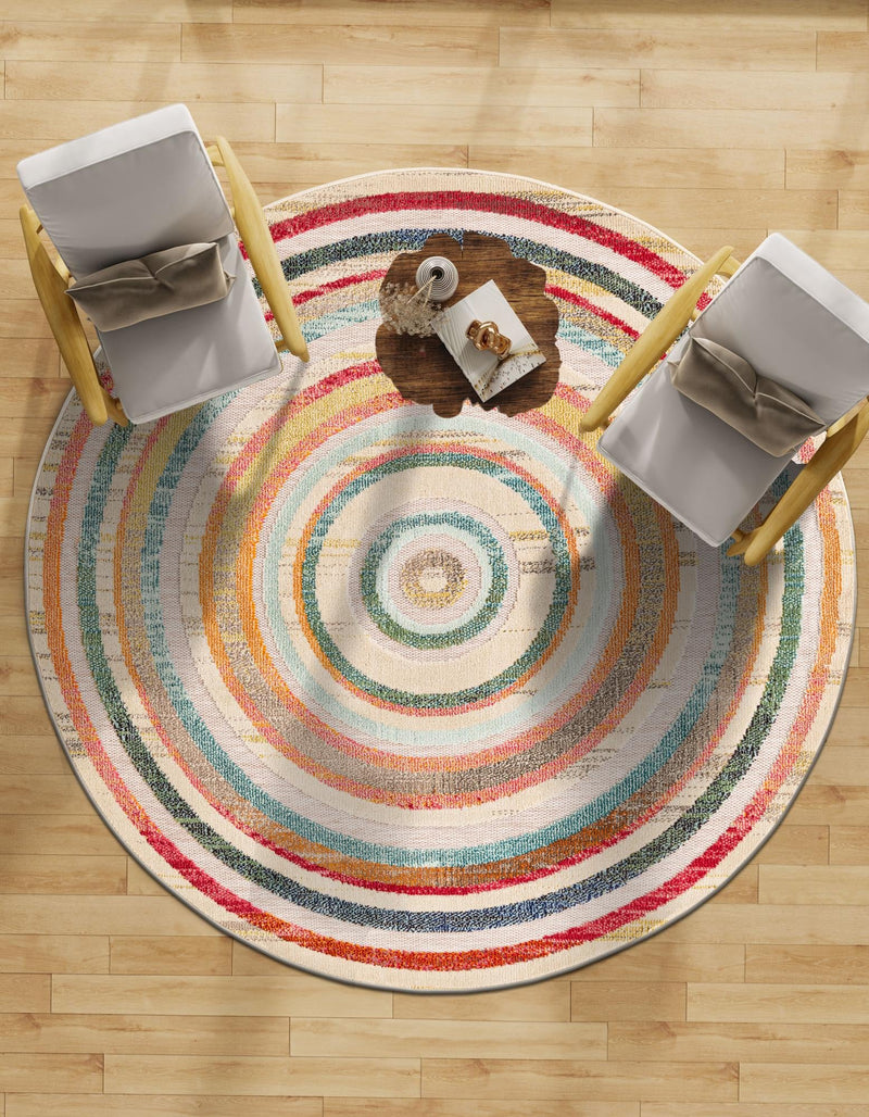 Outdoor Marrakesh Collection Area Rug -  Ouarzazate Round Multi Beige  lifestyle 49
