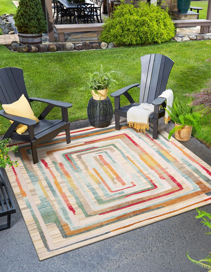 Outdoor Marrakesh Collection Area Rug -  Ouarzazate Square Multi Beige  lifestyle 24